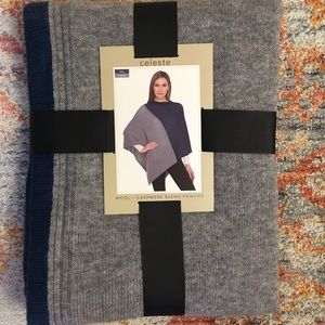 Celeste wool/cashmere blend poncho teal/gray